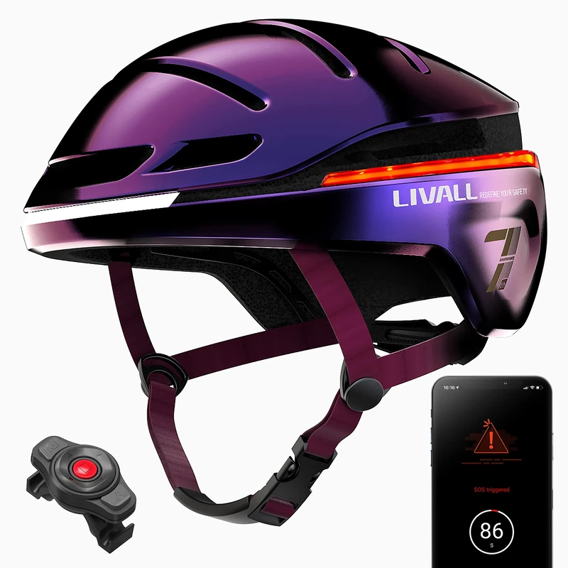 LIVALL EVO21 Smart Cycle Helmet with Smart Lighting, 360 Degree Visibility, Fall Detection and SOS Alert, Ultraviolet, L (58-62cm)