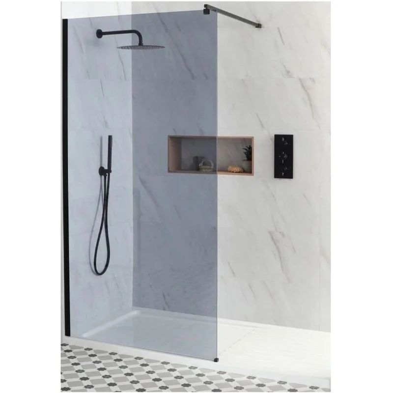 Milano Nero Black Smoked Glass Frameless Shower Enclosure Drying Tray - 1700mm x 800mm
