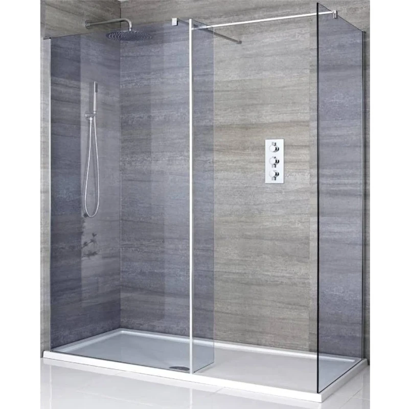 Milano Portland Chrome Smoked Glass Corner Frameless Shower Enclosure Tray - 1500mm x 800mm