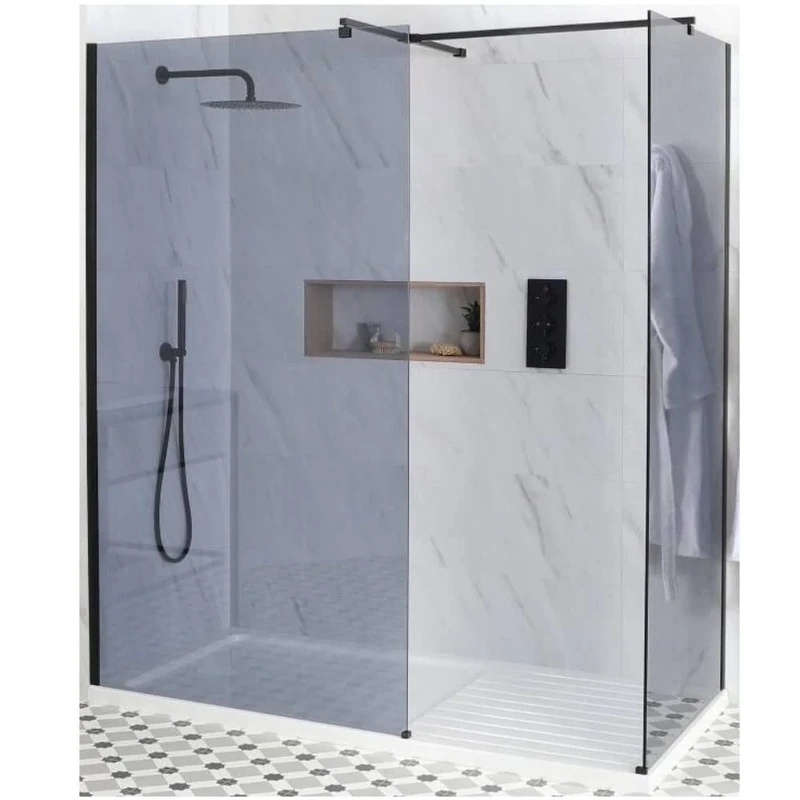 Milano Nero Black Smoked Glass Corner Frameless Shower Enclosure Drying Tray - 1700mm x 800mm