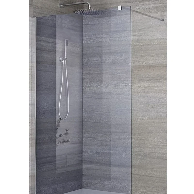 Milano Portland Chrome Smoked Glass Frameless Shower Enclosure Corner Tile Drain - 700mm