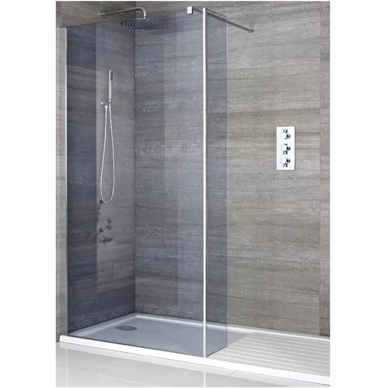 Milano Portland Chrome Smoked Glass Frameless Shower Enclosure Drying Tray - 1400mm x 900mm