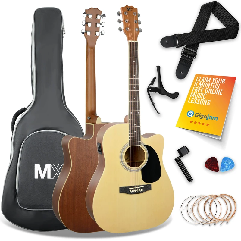 MX by 3rd Avenue Performance Series Electro-Acoustic Guitar Full Size Guitar Package with Natural Cutaway Spruce Top