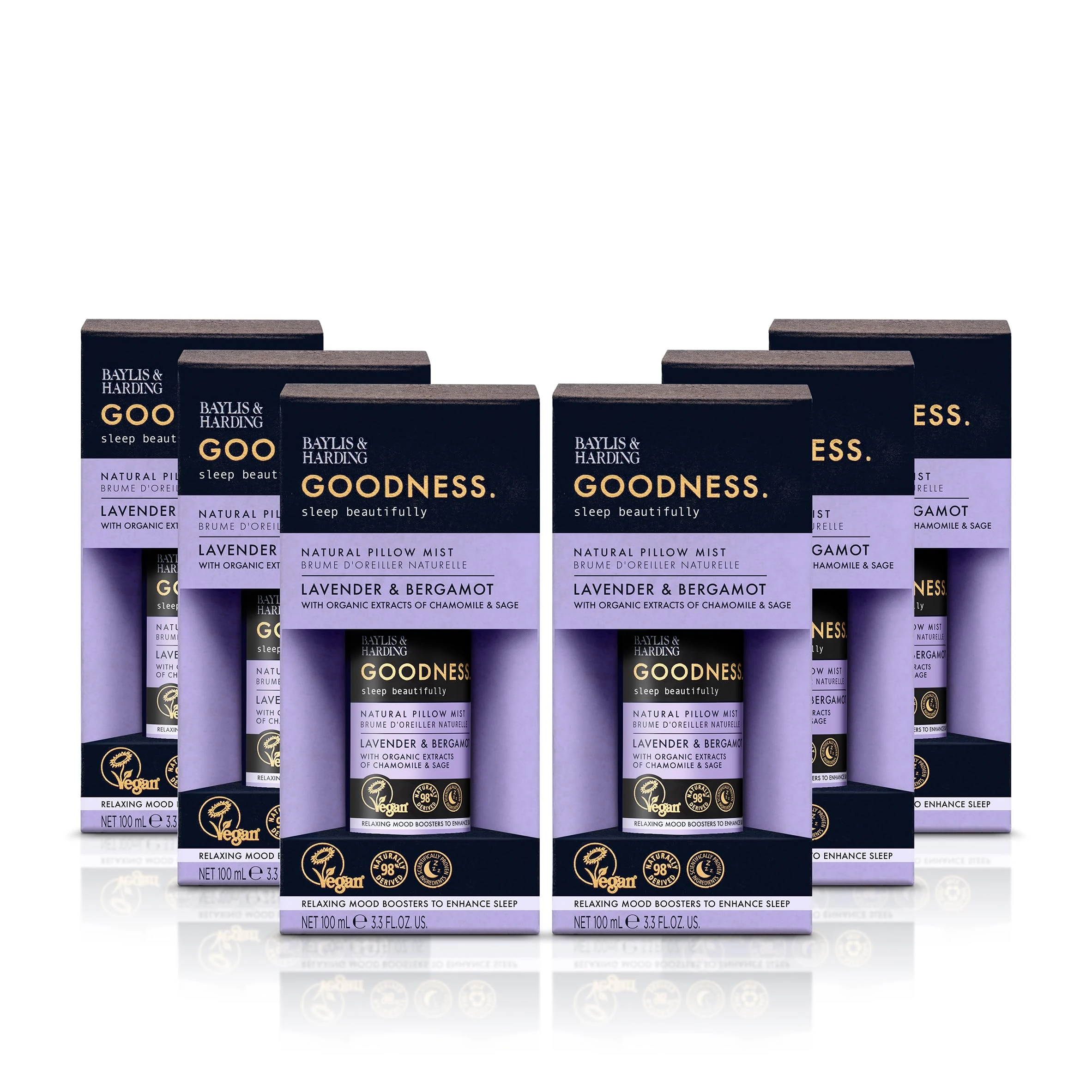 Baylis & Harding Goodness Sleep Lavender & Bergamot Sleep Pillow Mist, 100ml (Pack of 6) - Vegan Friendly