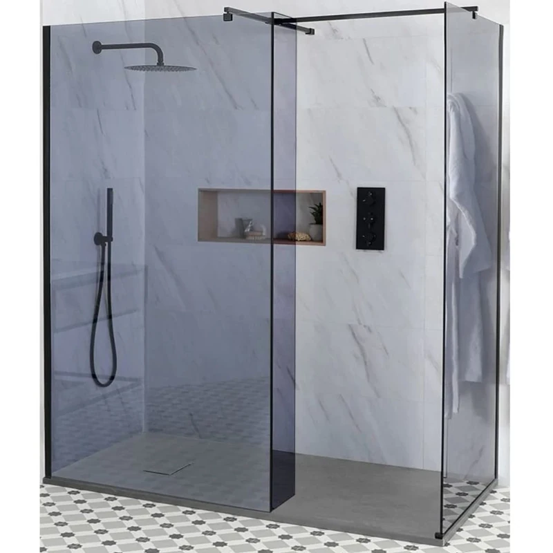 Milano Black Smoked Glass Shower Enclosure - Slate Tray 1400x900