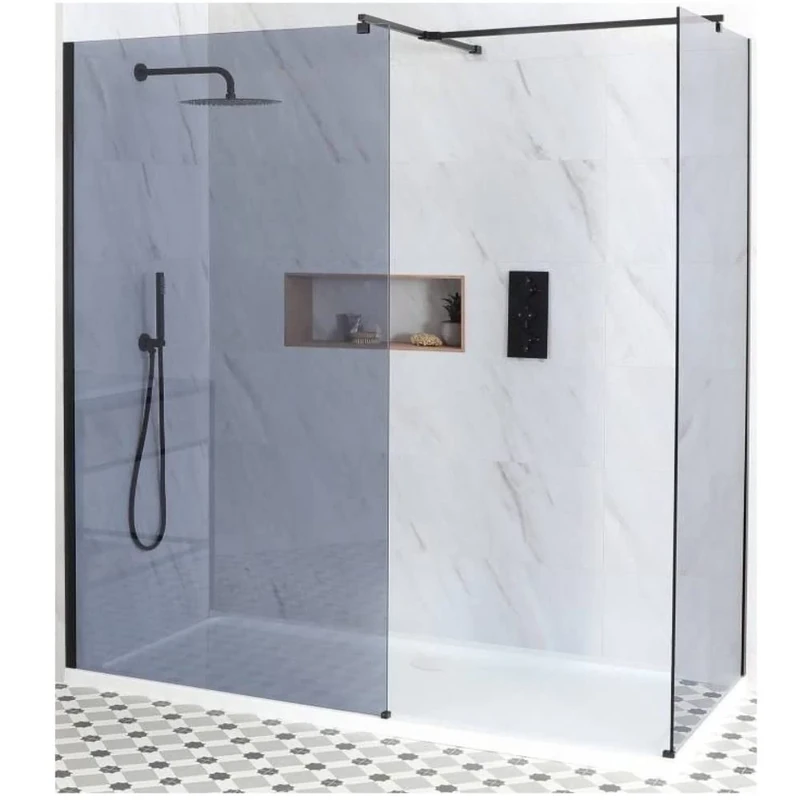 Milano Nero Black Smoked Glass Corner Frameless Shower Enclosure White Tray - 1400mm x 800mm