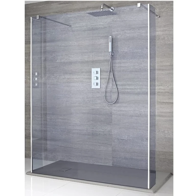 Milano Portland Chrome Floating Smoked Glass Frameless Shower Enclosure Grey Tray - 900 x 900mm