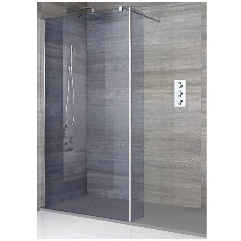 Milano Portland Chrome Smoked Glass Enclosure with Tray - 1700x800mm