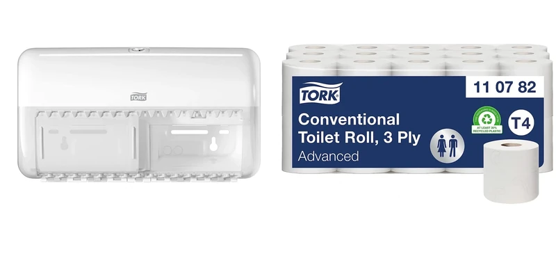 Tork Toilet Paper Wall Mounted Dispenser + Refill - T4 - Extra Soft Toilet Paper Refill (30 x 250 sheets)