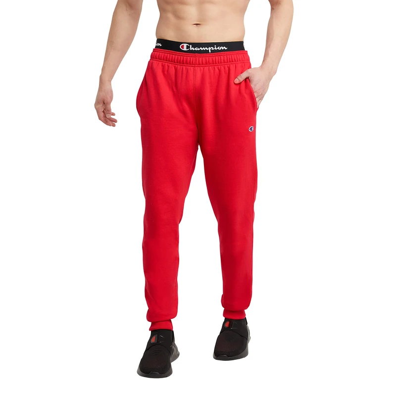 Champion Men's Powerblend Sweats Retro Jogger Pants Sweatpants, Scarlet C Patch Logo, S