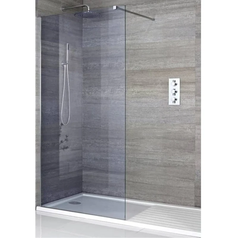 Milano Portland Chrome Smoked Glass Frameless Shower Enclosure Drying Tray -1400mm x 900mm