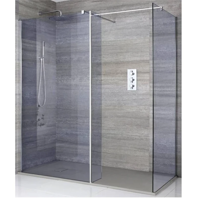 Milano Portland Chrome Corner Smoked Glass Frameless Shower Enclosure Grey Tray - 1100mm x 700mm