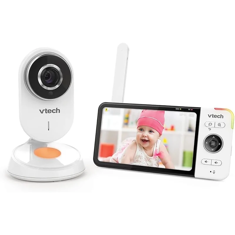 Vtech - BM818 - Wide View HD Video Baby Monitor - 5 Inch Ultra Flat HD Display - Night Light and Lullabies 720p - Version FR White