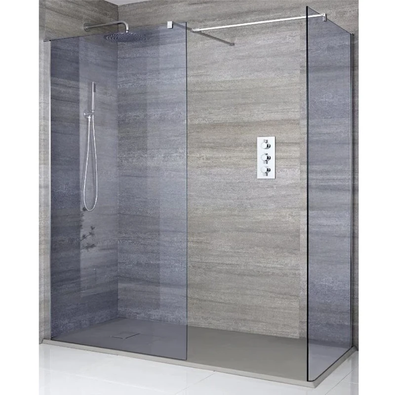 Milano Portland Chrome Corner Smoked Glass Frameless Shower Enclosure Grey Tray - 1500mm x 800mm