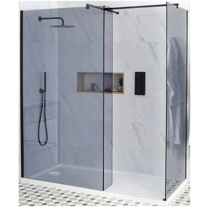 Milano Nero Black Smoked Glass Corner Frameless Shower Enclosure Drying Tray - 1700mm x 800mm