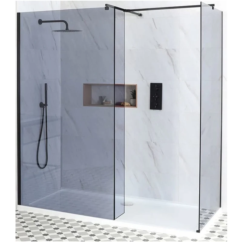 Milano Nero Black Smoked Glass Corner Frameless Shower Enclosure White Tray -1500mm x 700mm
