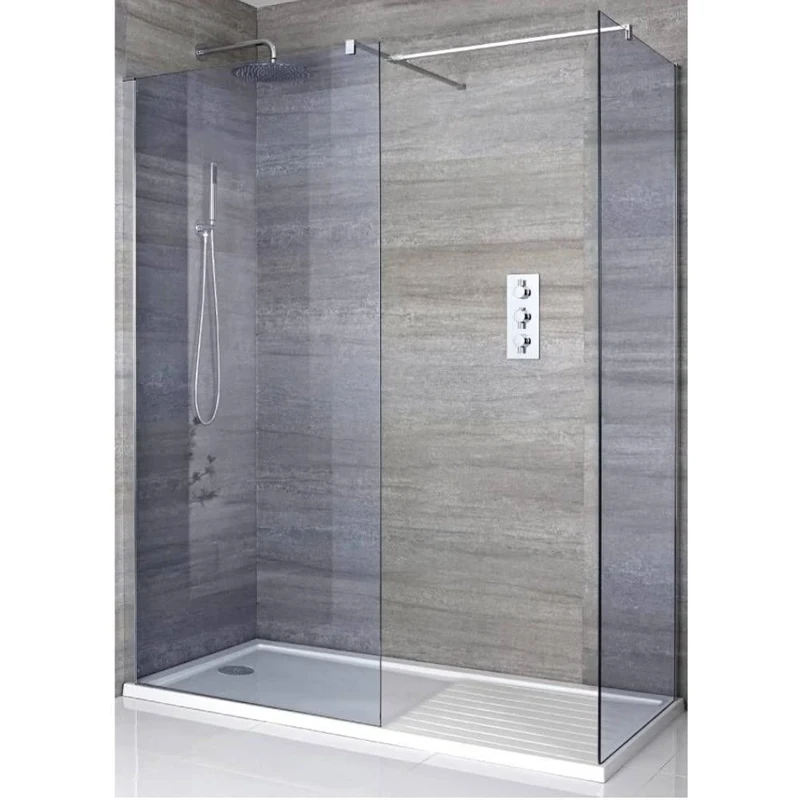 Milano Portland Chrome Smoked Glass Corner Frameless Shower Enclosure Tray -1700mm x 800mm