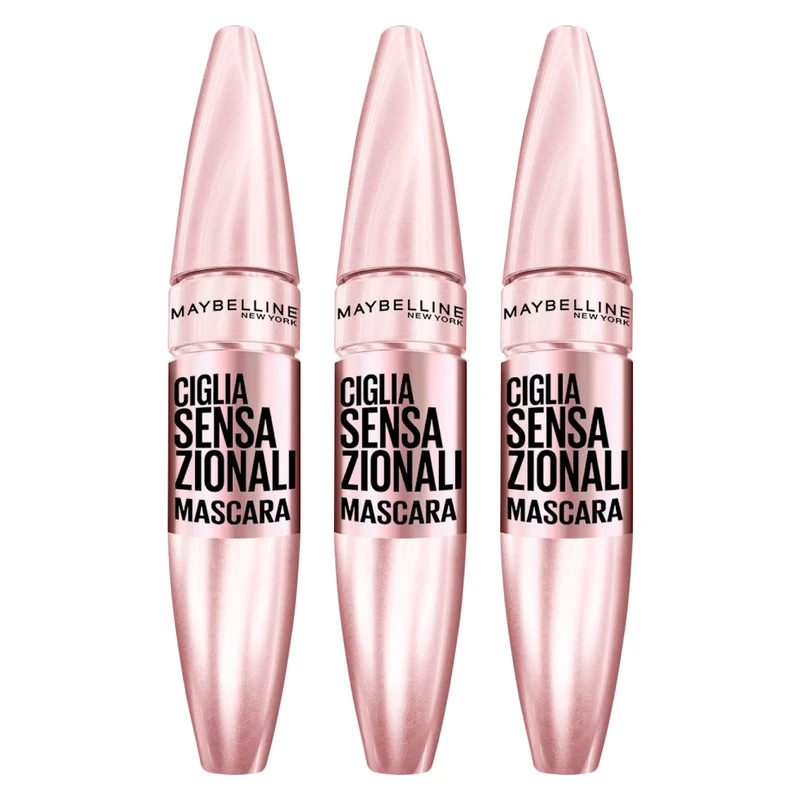 3x Maybelline New York Sensational Eyelashes Volumizing Mascara Color Very Black Fan Effect Without Lumps - 3 Mascaras