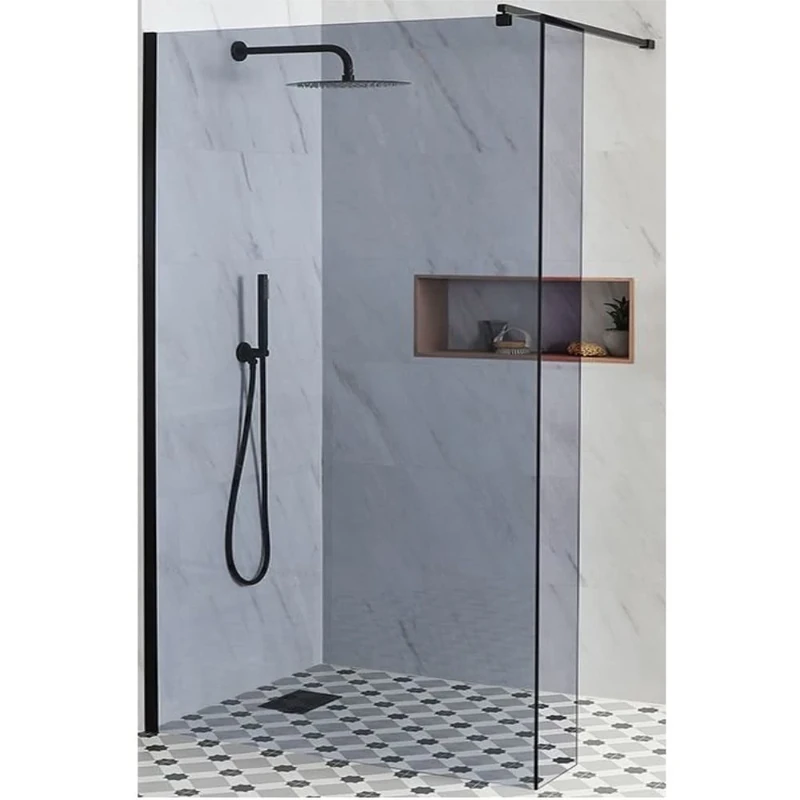 Milano Nero Smoked Glass Frameless Shower Enclosure 800mm + Tile Drain