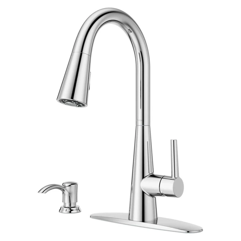 Pfister Barulli Kitchen Faucet with Pull Down Sprayer and Soap Dispenser, Single Handle, High Arc, Polished Chrome Finish, F5297BARC