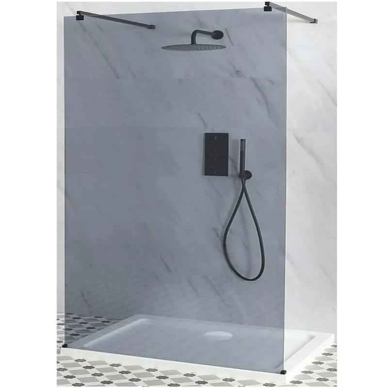 Milano Nero Black Floating Smoked Glass Frameless Shower Enclosure and White Tray - 1000mm x 800mm