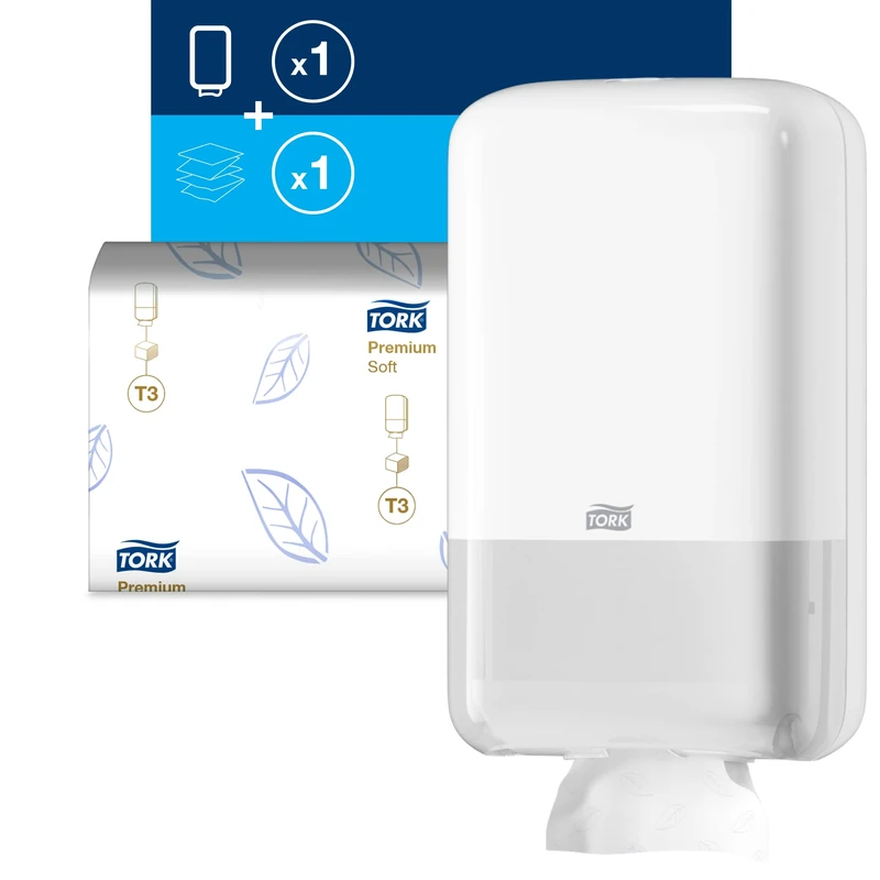 Tork Toilet Paper Dispenser + Refill - T3 - Soft Folded Toilet Paper Pack Refill (30 x 252 Sheets)