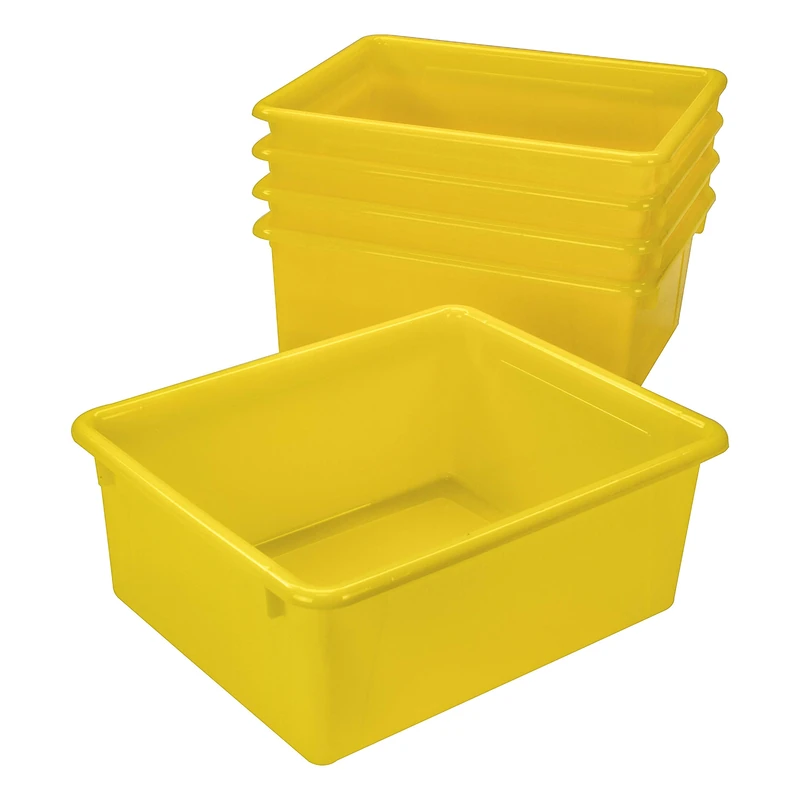 Storex Letter Size Deep Storage Tray – Organizer Bin for Classroom, Office and Home, Yellow, 5-Pack (62526A05C)
