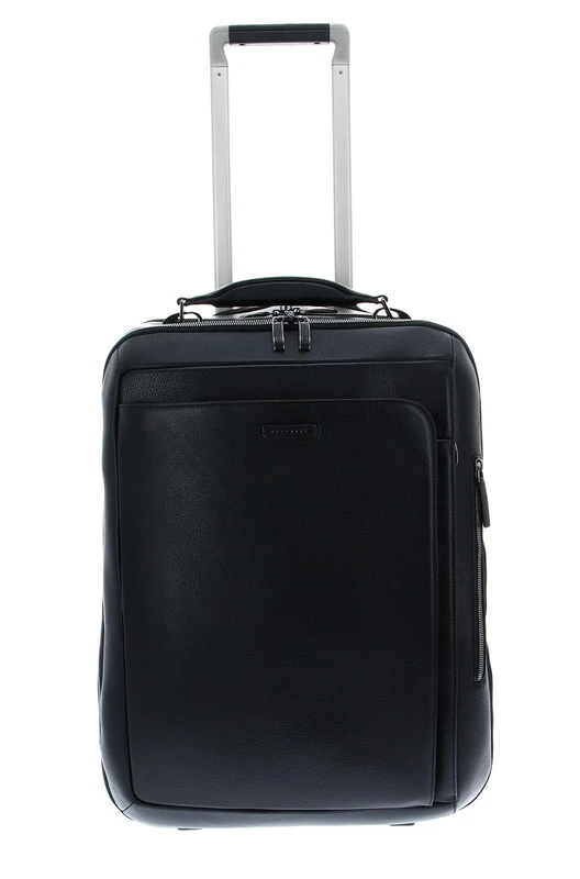 PIQUADRO Modus Trolley Cabin 2 Wheels in Leather for PC 15.6 Inches with Two Compartments, Black, 50 cm, Contemporary