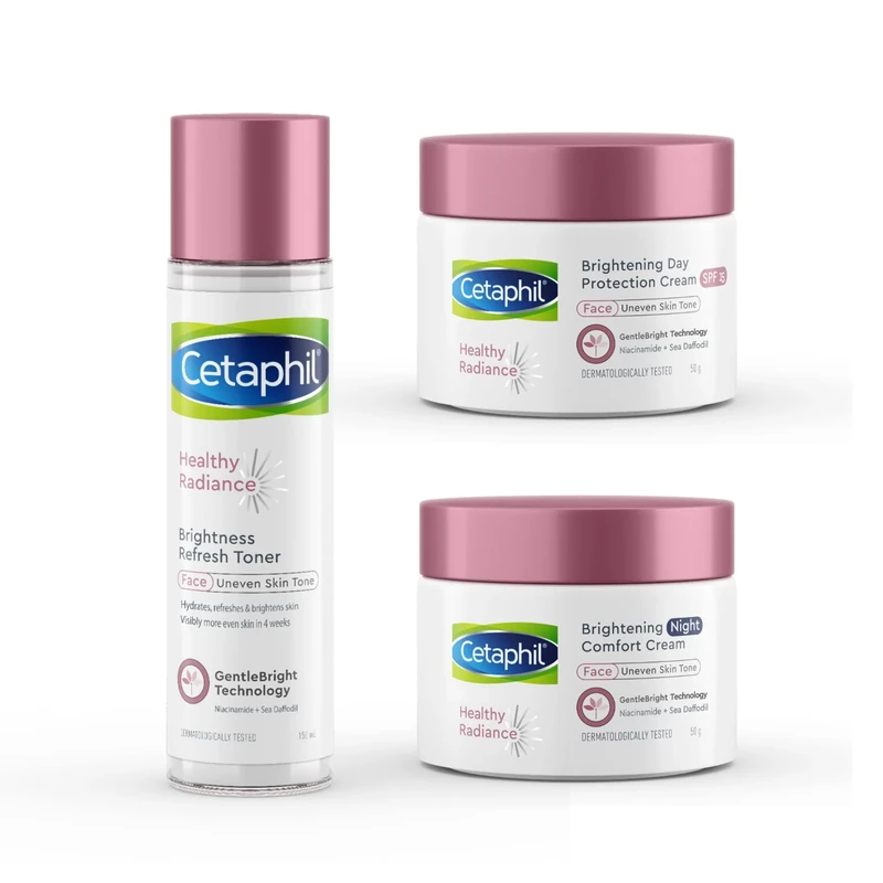 Cetaphil Healthy Radiance Brightening Skin Care Bundle with Face Day Cream, Night Cream, Facial Toner with Niacinamide for Sensitive Skin prone to pigmentation, Dermatologist recommended