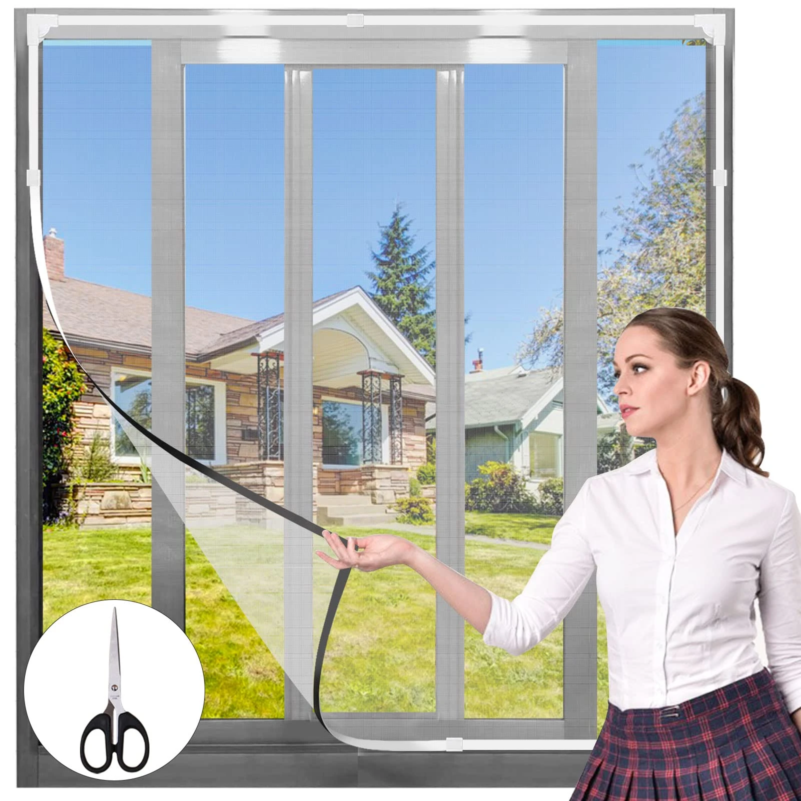 DIY Magnetic Fly Screen for Windows, Adjustable Mosquito Net Insect Mesh with Scissors 120cm×100cm Easy Installation Keep Bugs Flys Mosquitoes Out, Grey Net