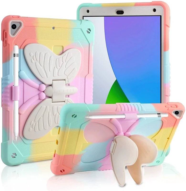 Aolcev for iPad 9th/8th/7th Generation Case for Kids Girls 10.2 Inch with Pencil Holder Butterfly Wing Stand Heavy Duty Rugged Shockproof Protective Cover for iPad 9th 8th 7th Gen Case(2021/2020/2019)