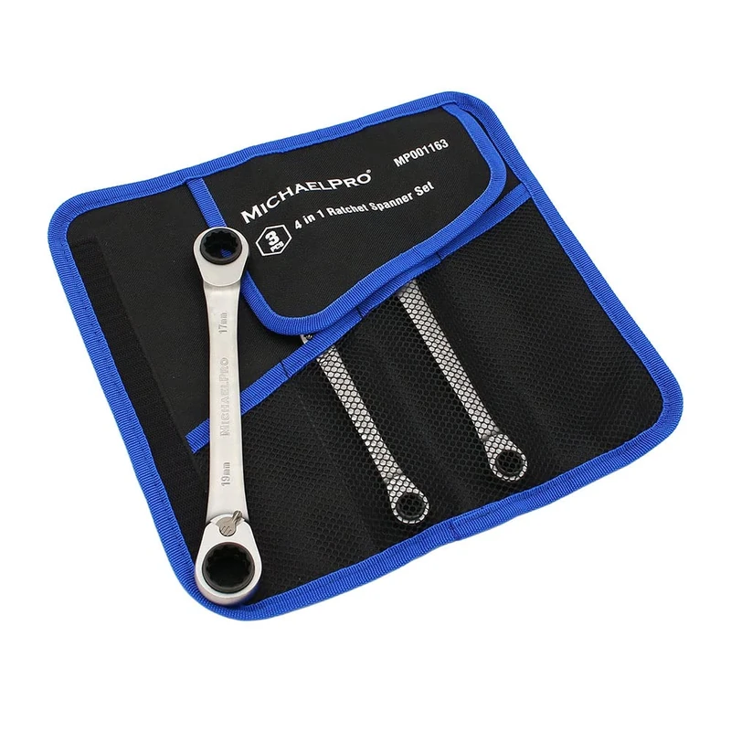 MichaelPro MP001163 4 in 1 Ratchet Wrench Set, 12 Sizes in 3 Piece Wrenches, Metric 8, 9, 10, 11, 12, 13, 14, 15, 16, 17, 18, 19 mm, Made in Taiwan