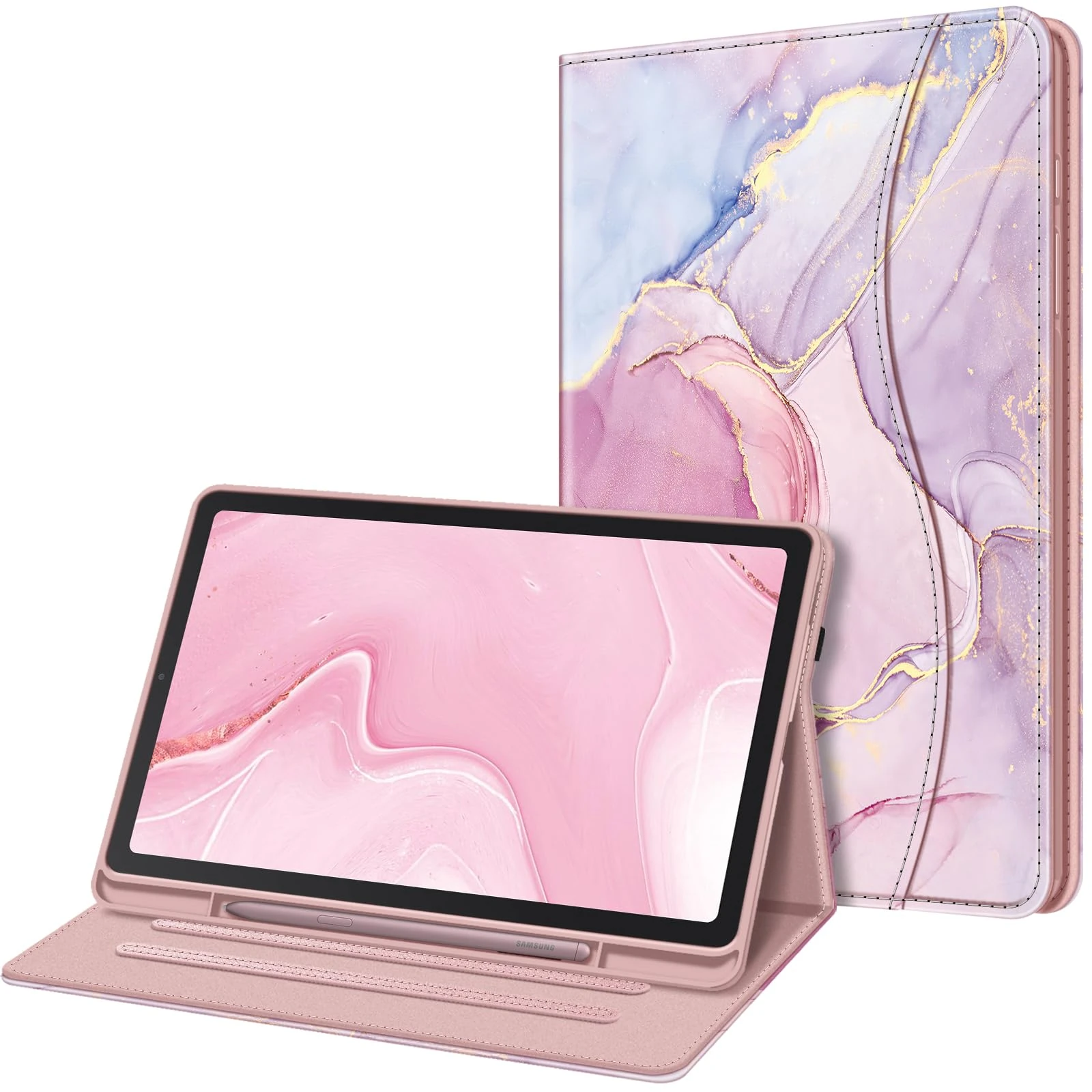 FINTIE Case for Samsung Galaxy Tab S6 Lite 10.4 Inch 2024/2022/ 2020 with S Pen Holder, Multi-Angle Viewing Soft TPU Back Cover with Pocket Auto Wake/Sleep, Z-Glittering Marble