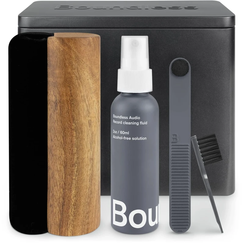 Boundless Audio Vinyl Record Cleaning Kit - 5-in-1 Vinyl Cleaner Kit Includes Record Brush, Stylus Cleaner, Cleaning Solution, Nylon Brush & Metal Case