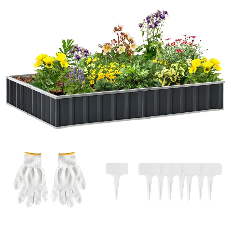 Outsunny 645L Metal Raised Garden Bed, DIY Large Steel Planter Box, No Bottom w/A Pairs of Glove for Backyard, Patio to Grow Vegetables, Herbs, and Flowers, 258cmx90cm