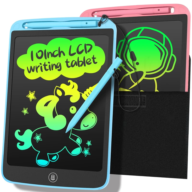 LEYAOYAO 2 Pack LCD Writing Tablet 10inch with Bag - Colorful Screen Doodle Pad Drawing Board Learning Educational Toy - Gift for Kids 3-6 Years Old Girl Boy(Blue+Pink)