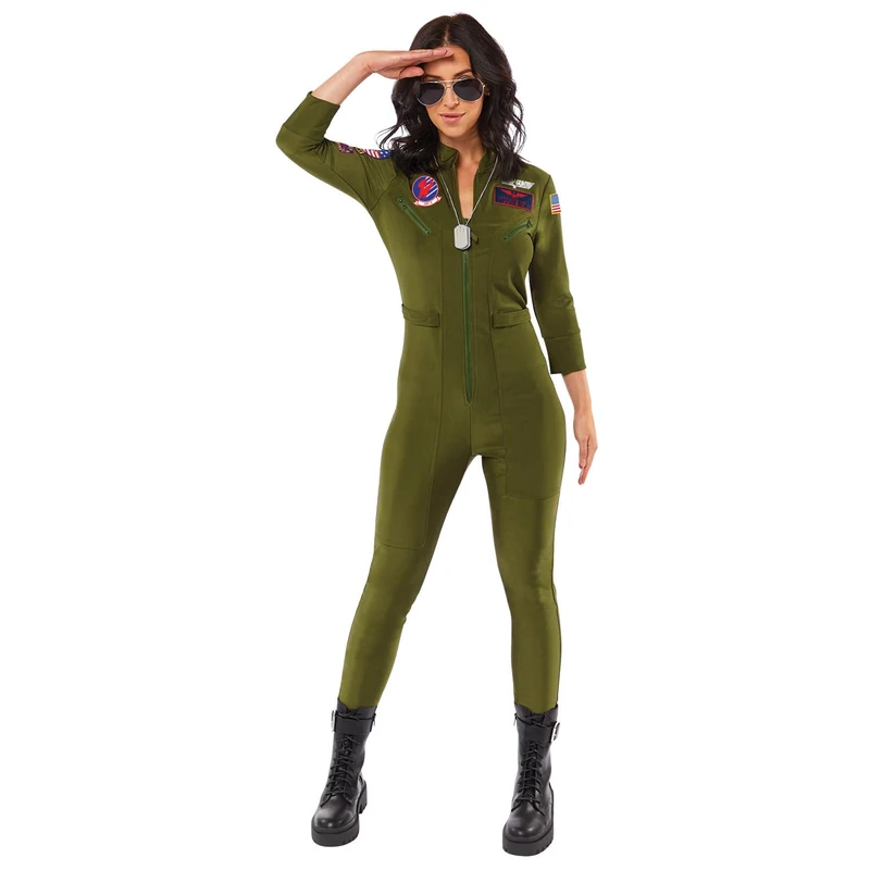 Amscan 9913308 Adult Top Gun Maverick Pilot Jumpsuit Fancy Dress Pilot Costume Aviator Cruise (UK Size 8-10)