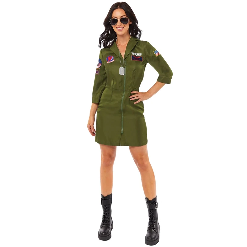 Amscan 9913313 Adult Top Gun Maverick Pilot Jumpsuit Fancy Dress Pilot Costume Aviator Cruise (UK Size 8-10)
