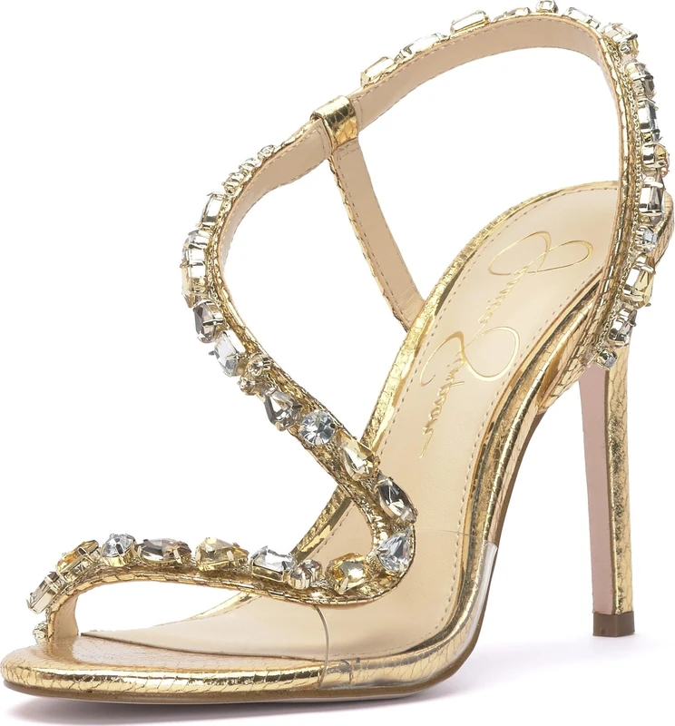 Jessica Simpson Women's Jaycin Embellished Heeled Sandal, Gold/Clear, 5 UK