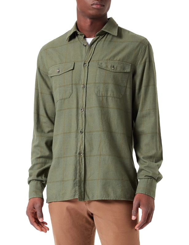7 For All Mankind Men's Overshirt Cotton Wool Flannel Check Shirt, Green, S - Image 1