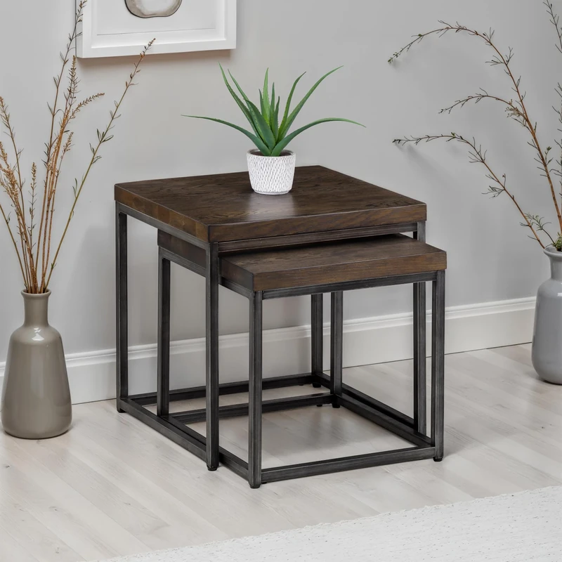 Julian Bowen Brooklyn Nesting Lamp Tables, Dark Oak