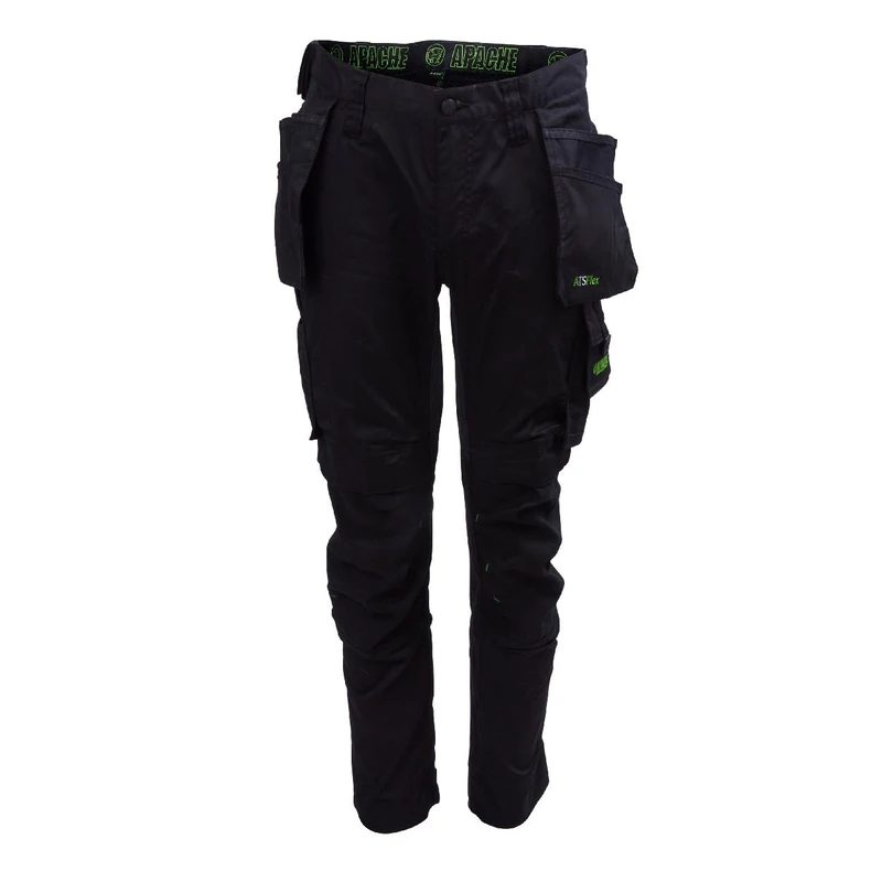 Apache Workwear Bancroft Slim Fit Trouser | Black/Grey Size 29 Leg 38 Waist | Holster Pockets | Twin Velcro Tool Holder | Knee Pad Pockets | 3D Stretch and Cordura Fabric