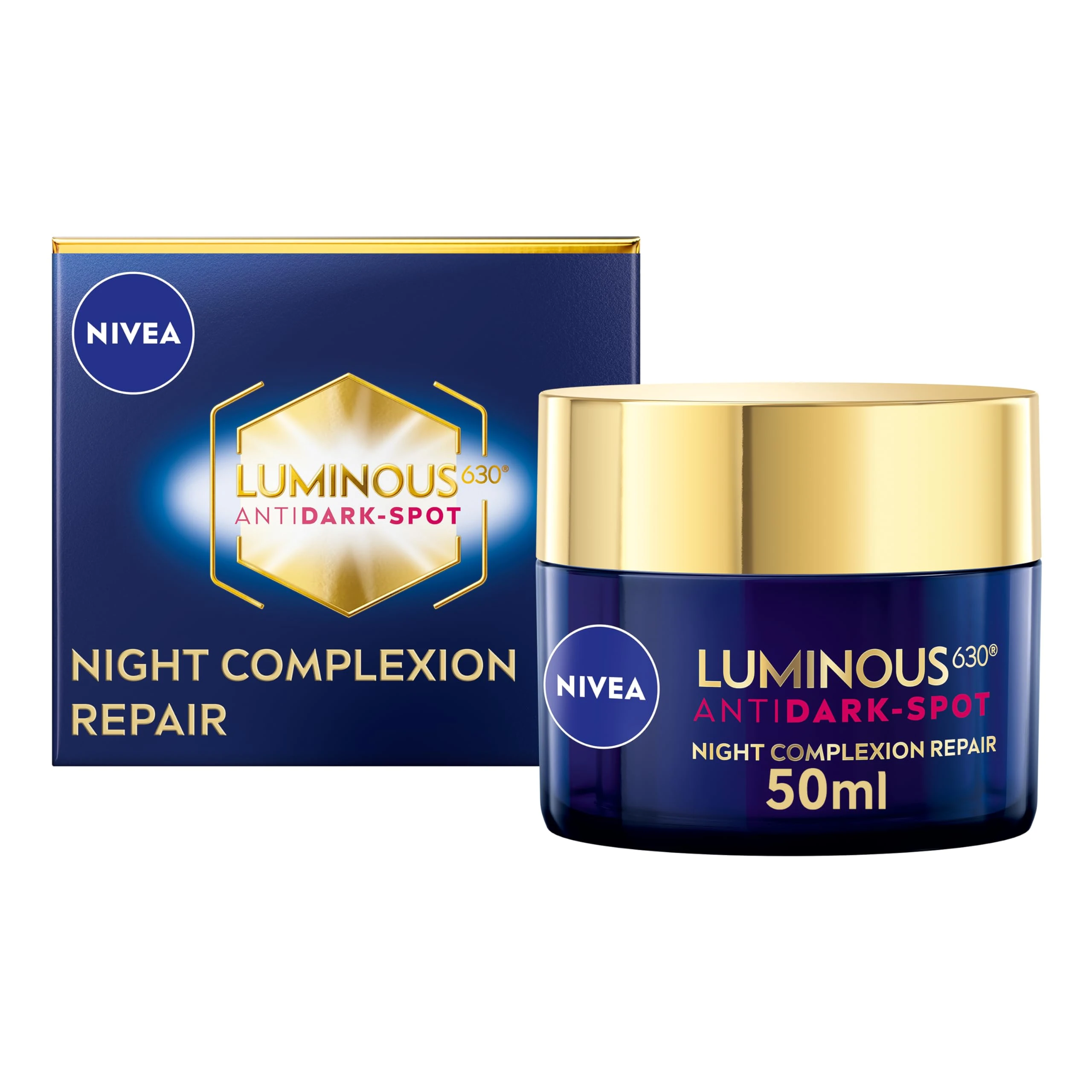 NIVEA Luminous 630 Anti Dark-Spot Night Cream (50ml), Dark-Spot Correcting Night Face Cream, Revitalises Skin Complexion with Hyaluronic Acid