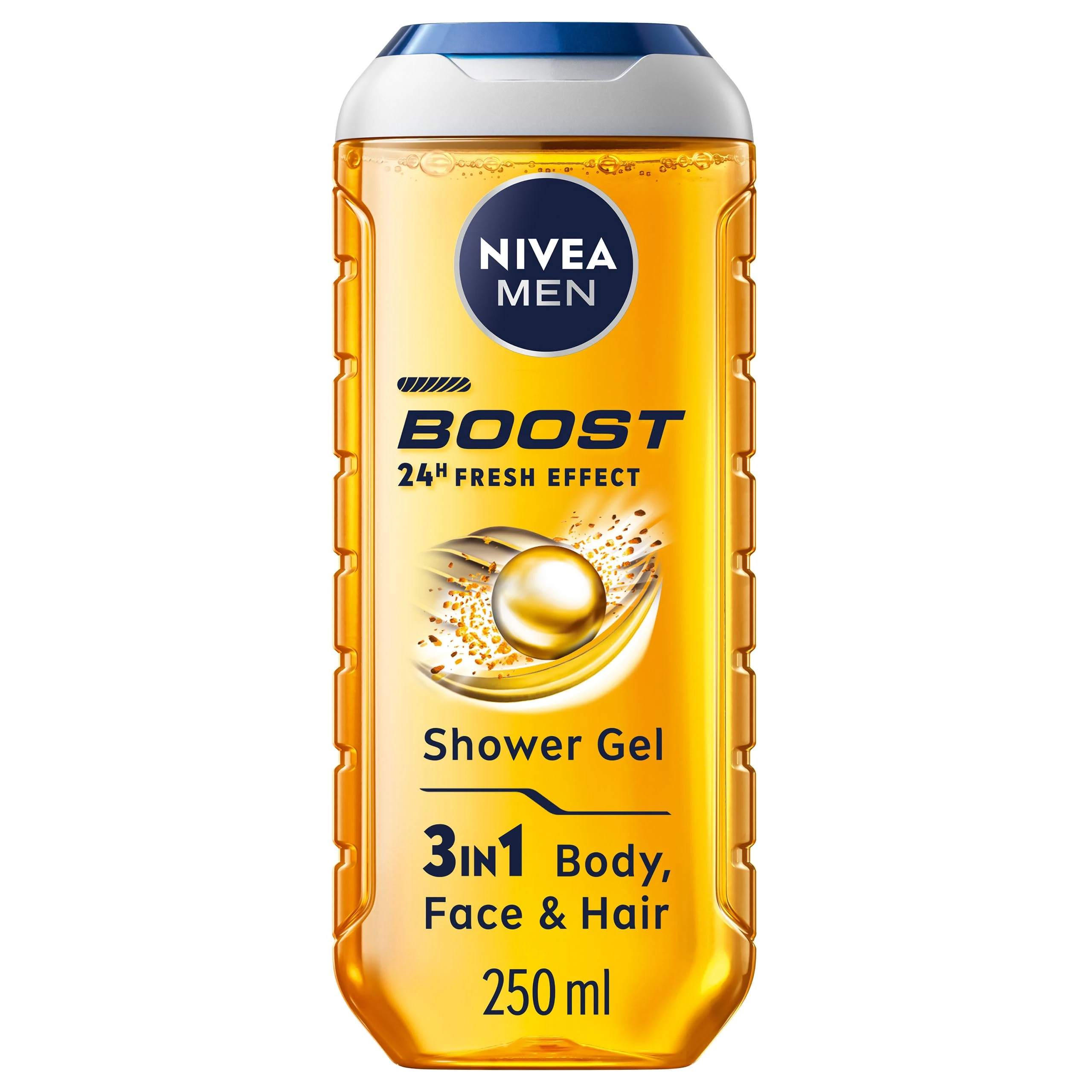 NIVEA MEN BOOST Shower Gel (250 ml), Moisturising 3-in-1 Body Wash for Men with Naturally Sourced Caffeine, Revitalising NIVEA MEN Shower Gel