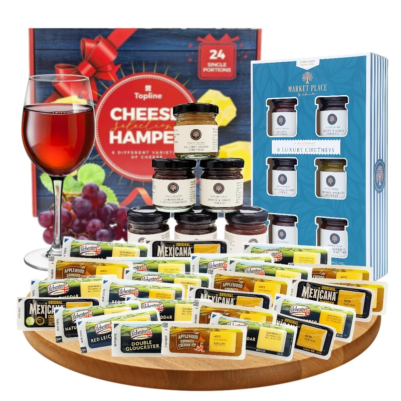 Cheeseboard Selection of 5 Different Cheese Varieties & 6 Chutneys. 25 Cheese Individually Wrapped Portions. Hamper for Couples, Christmas Gifts for Women, Birthday Gifts Mens
