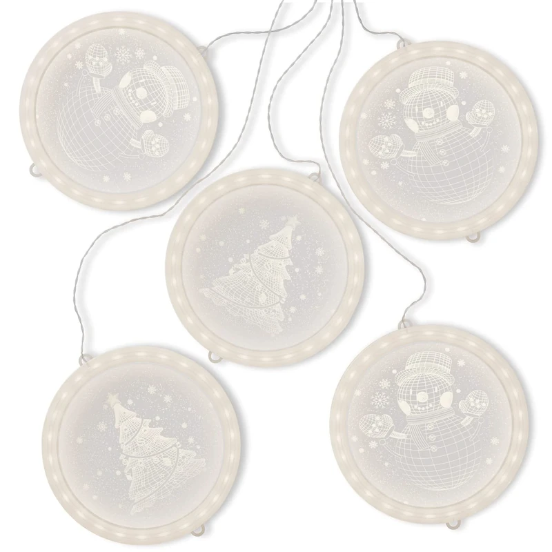 AmeliaHome LED Window Decoration Acrylic Pendant Fairy Lights Set of 5 USB Fairy Lights Curtain Christmas Decoration Round Wintery