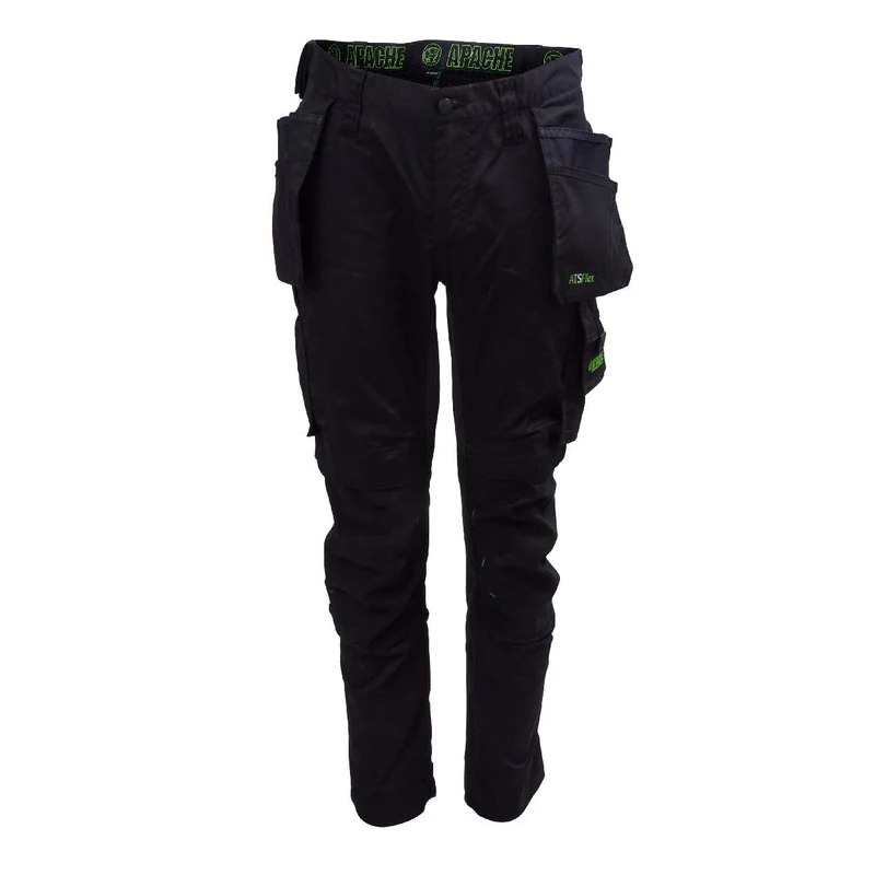 Apache Workwear Bancroft Slim Fit Trouser | Black/Grey Size 33 Leg 30 Waist | Holster Pockets | Twin Velcro Tool Holder | Knee Pad Pockets | 3D Stretch and Cordura Fabric