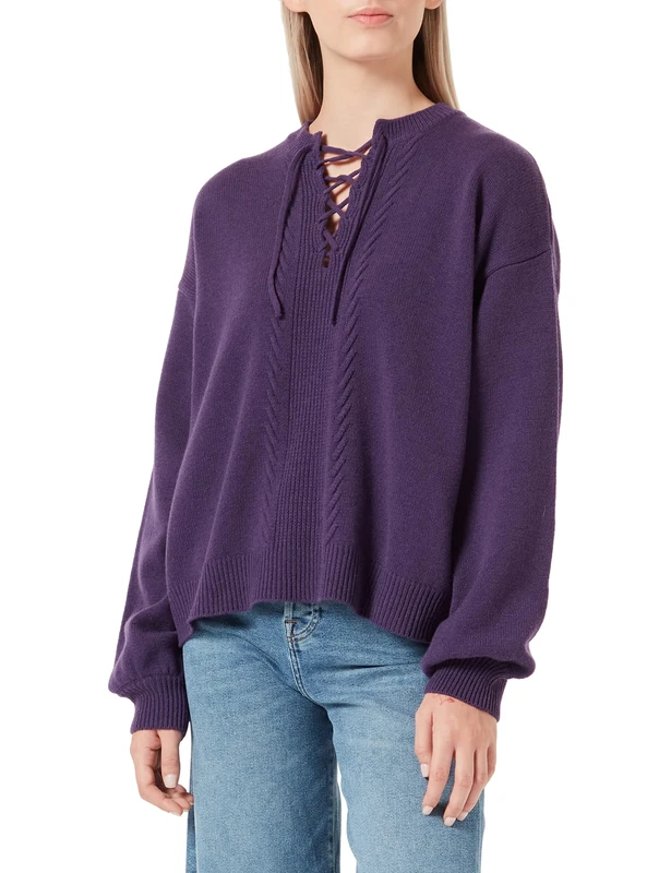 7 For All Mankind Women's Lace Sweat Cashmere Wool Sweater, Violet, S