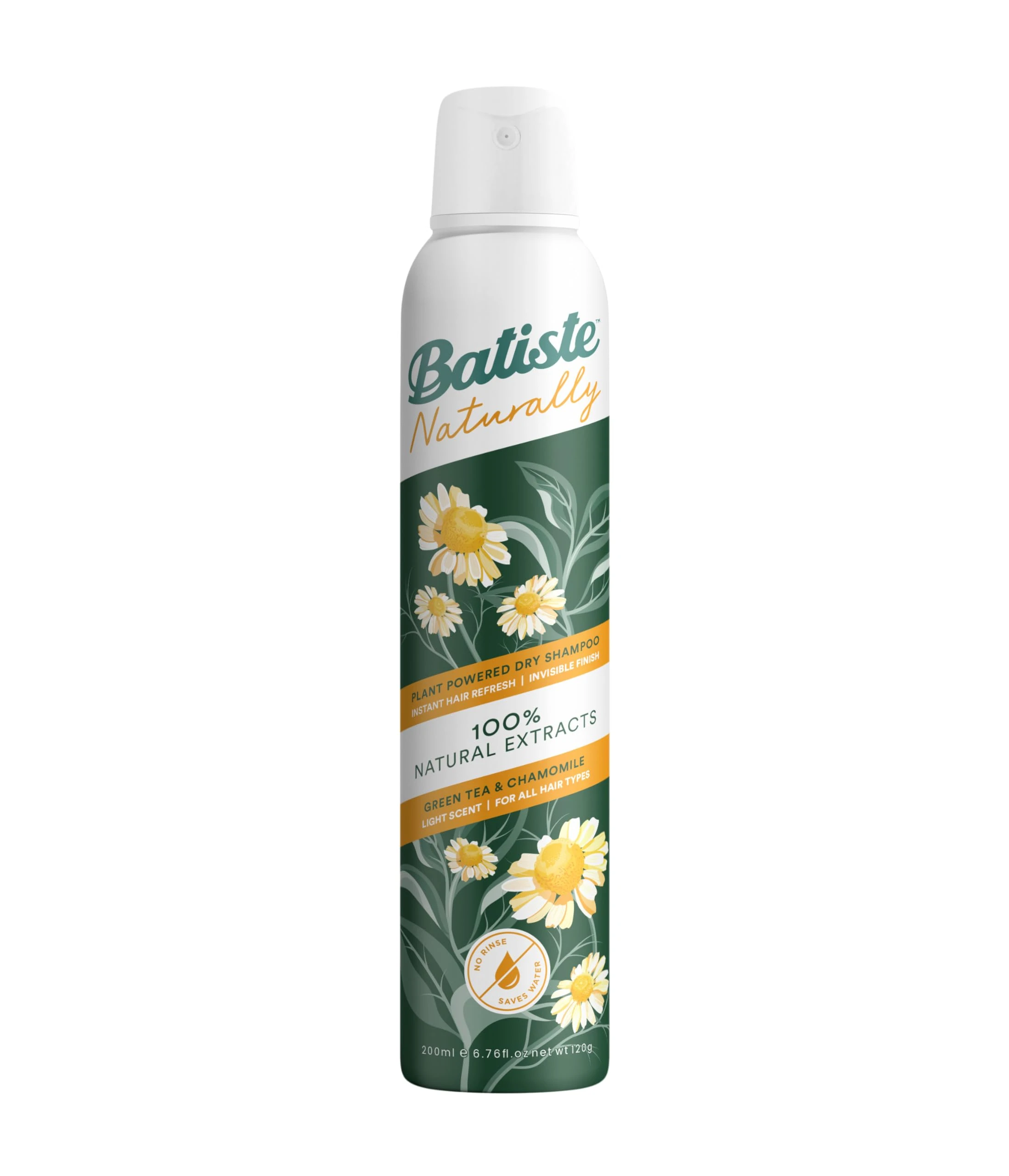 Batiste Naturally Green Tea & Chamomile 200ml, No Rinse Spray to Refresh Hair in Between Washes, with 100% Natural Extracts