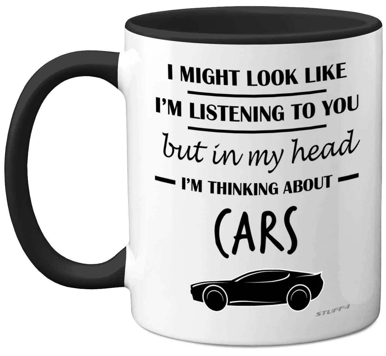 Stuff4 Gifts for Car Enthusiasts - in My Head I'm Thinking About Cars - Funny Classic Mug, Gifts for Lovers, Petrol Head 11oz Ceramic Dishwasher Safe Premium Black Handle Mugs